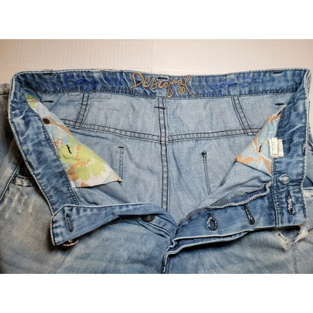 Desigual Men Jeans Regular Straight Size W34 L32 Button Fly Ripped 5 Pocket Blue